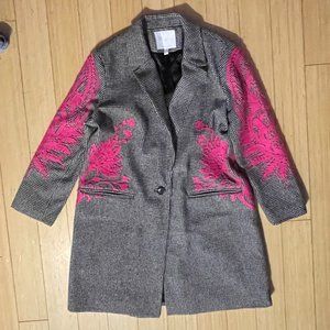 Anthropologie Embroidered Houndstooth Coat